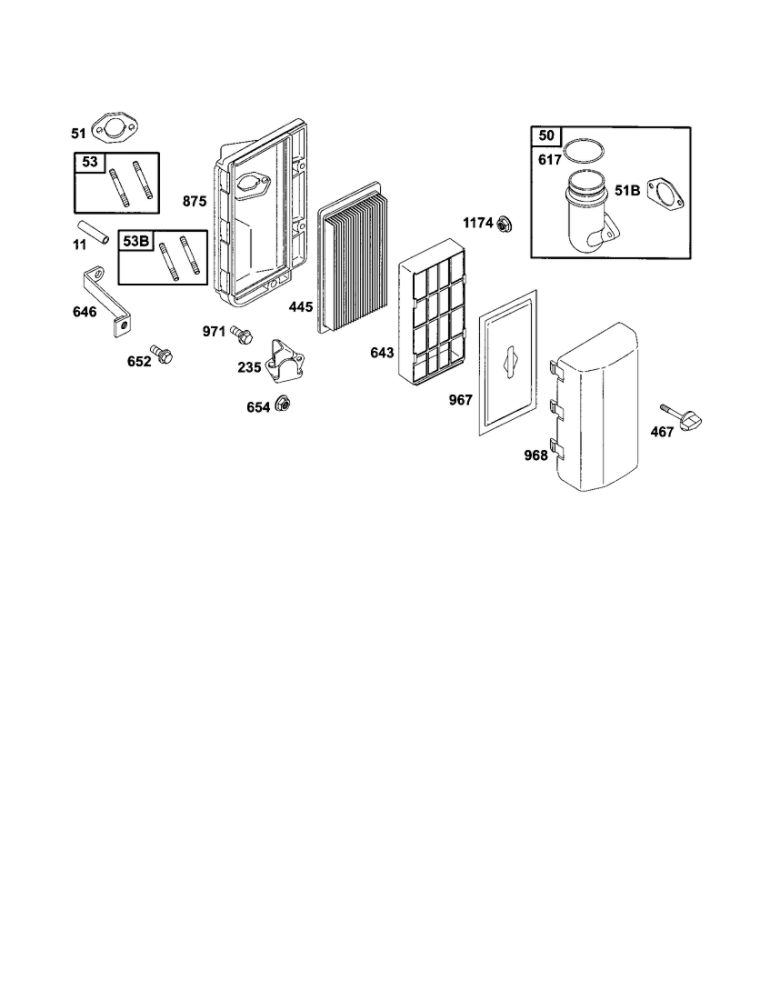 Base-Air Cleaner Diagram and Parts List for 185400-185499 0412-0599 Briggs and Stratton Engine